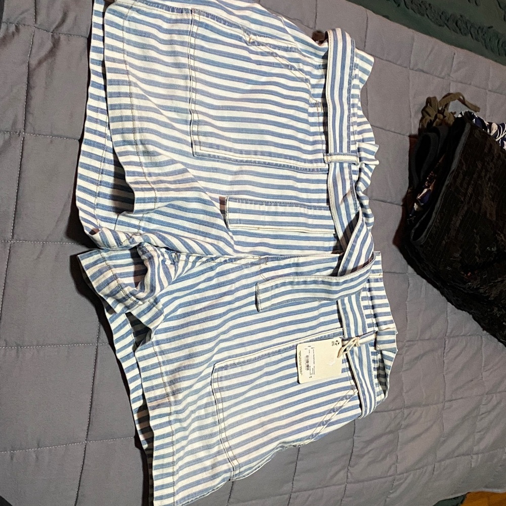 a.n.a Blue and White Striped Jean Shorts
